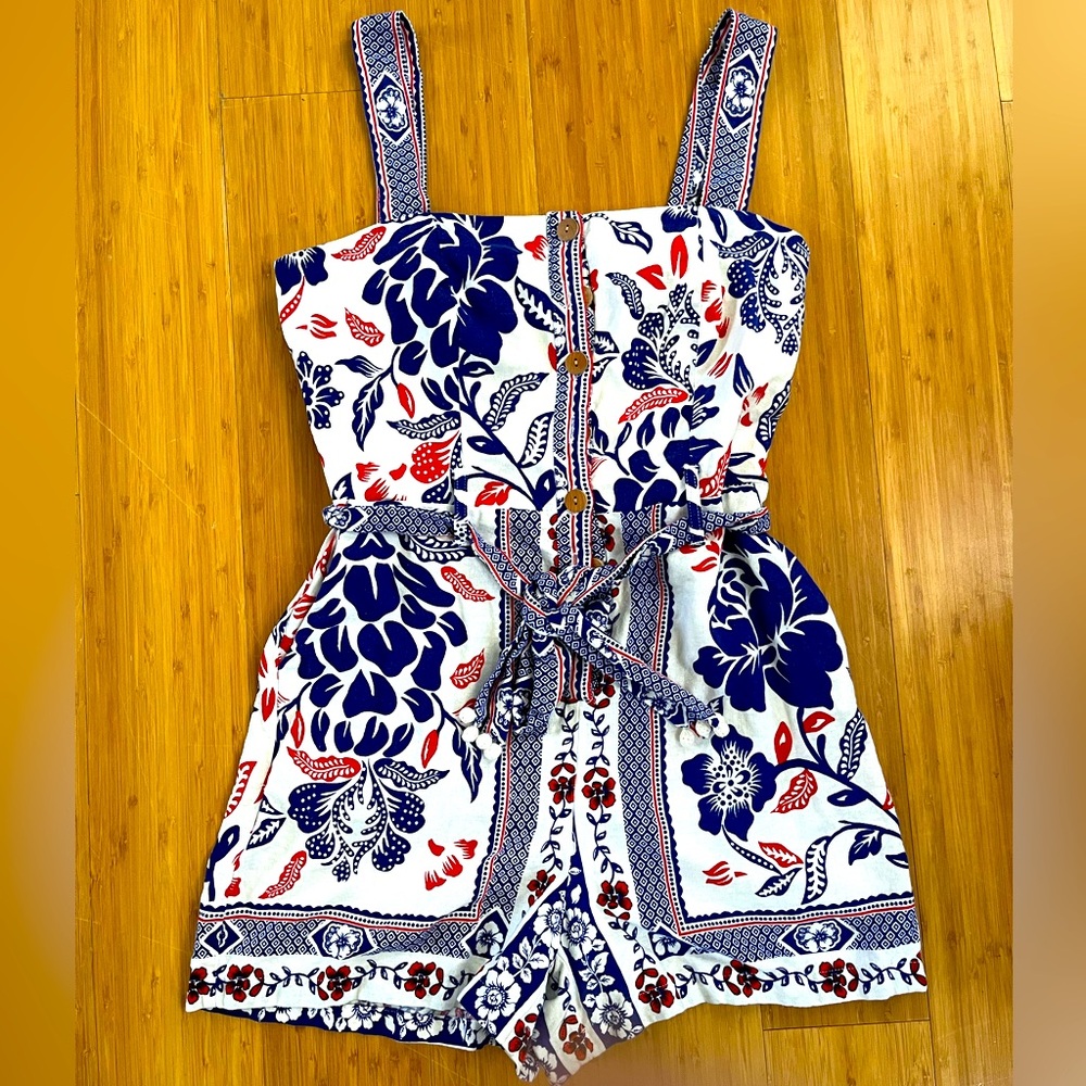 Rachel Zoe Red White and Blue Floral Romper SZ 8
